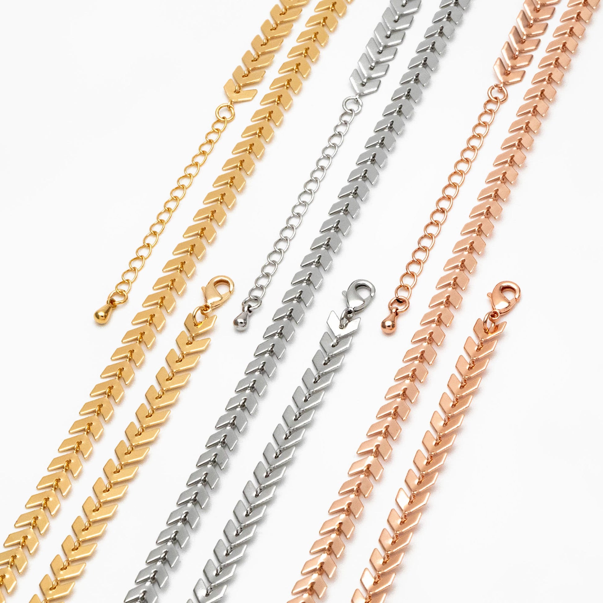 Gold/ Silver/ Rose Gold Flat Chevron Chain 6.3mm, Finished Bracelet/ Anklet/ Necklace with Extender Chain, Ready to Wear (#LK-156)