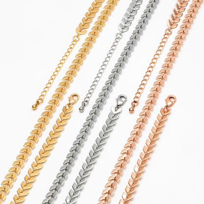 Gold/ Silver/ Rose Gold Flat Chevron Chain 6.3mm, Finished Bracelet/ Anklet/ Necklace with Extender Chain, Ready to Wear (#LK-156)