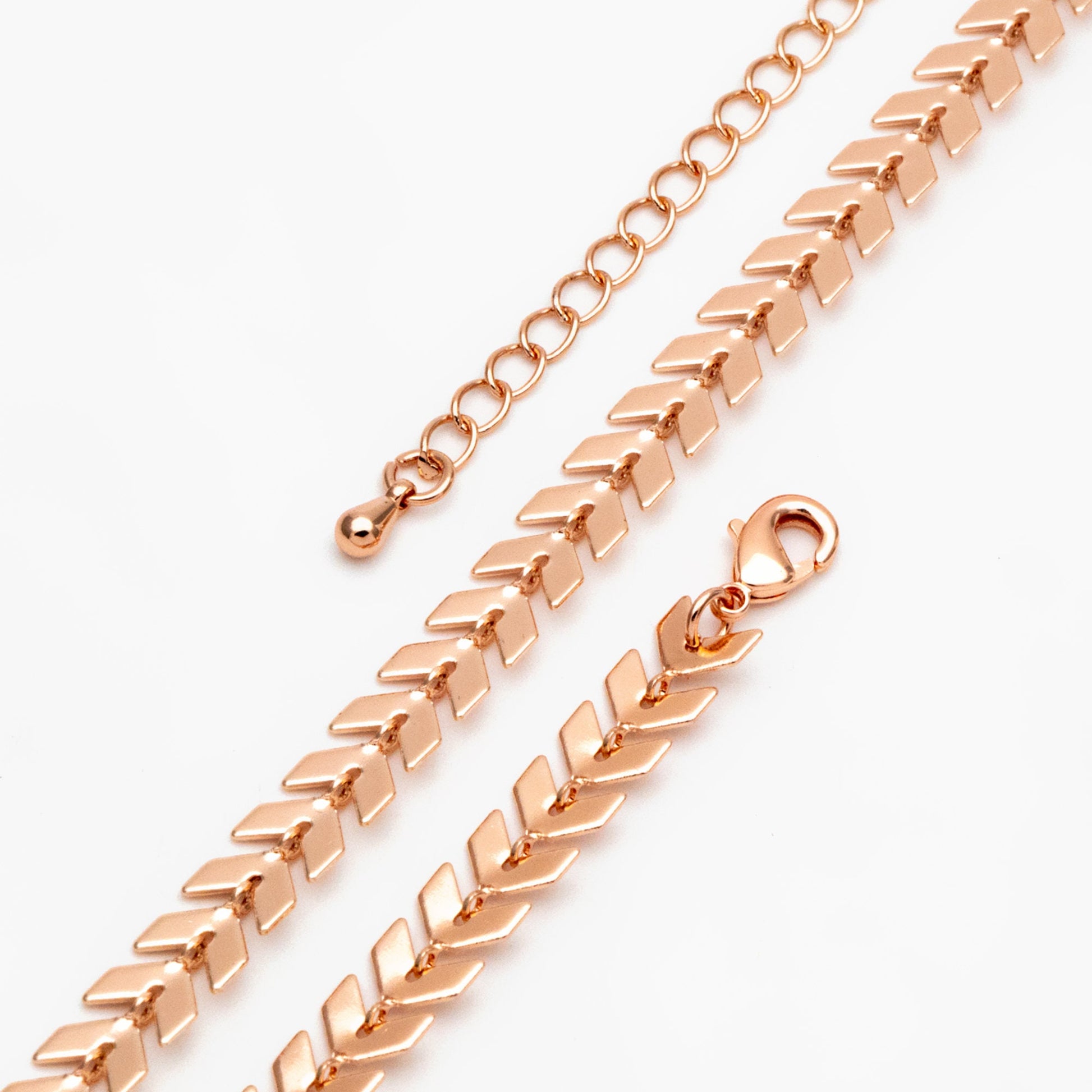 Gold/ Silver/ Rose Gold Flat Chevron Chain 6.3mm, Finished Bracelet/ Anklet/ Necklace with Extender Chain, Ready to Wear (#LK-156)