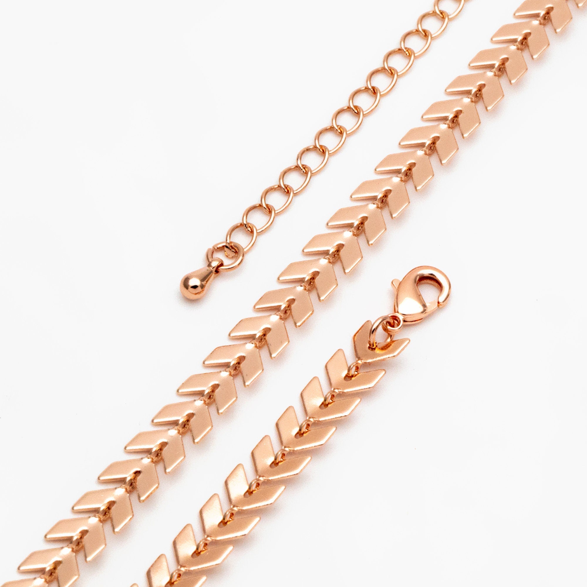 Gold/ Silver/ Rose Gold Flat Chevron Chain 6.3mm, Finished Bracelet/ Anklet/ Necklace with Extender Chain, Ready to Wear (#LK-156)