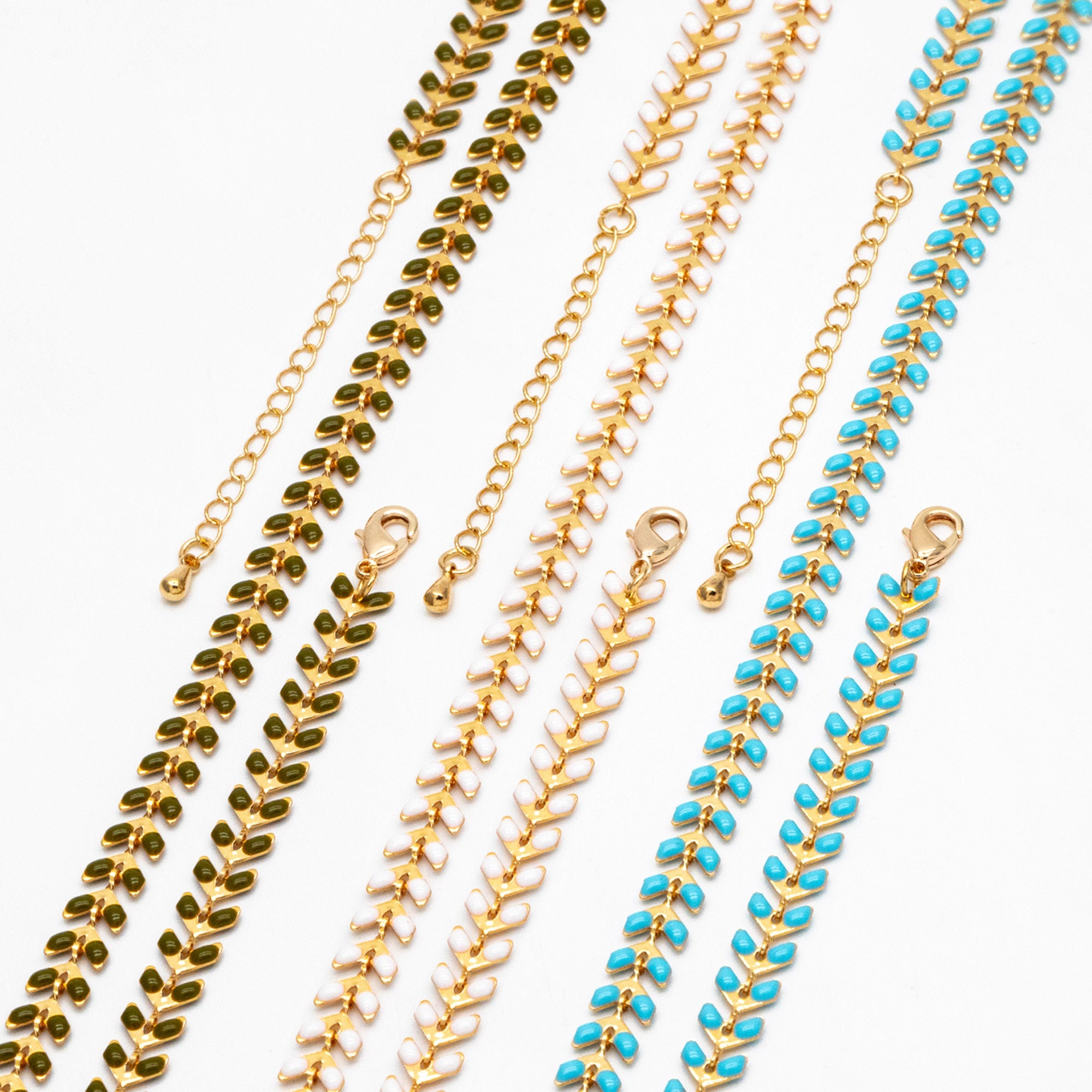 Gold Enamel Chevron Chain 6.3mm, Finished Bracelet/ Anklet/ Necklace with Extender Chain, 16-18 inch Adjustable, Ready to Wear (#LK-160)