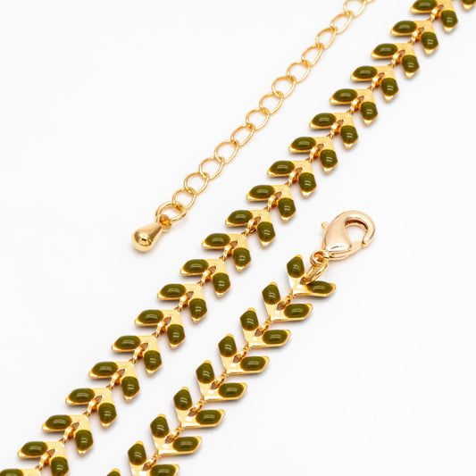 Gold Enamel Chevron Chain 6.3mm, Finished Bracelet/ Anklet/ Necklace with Extender Chain, 16-18 inch Adjustable, Ready to Wear (#LK-160)