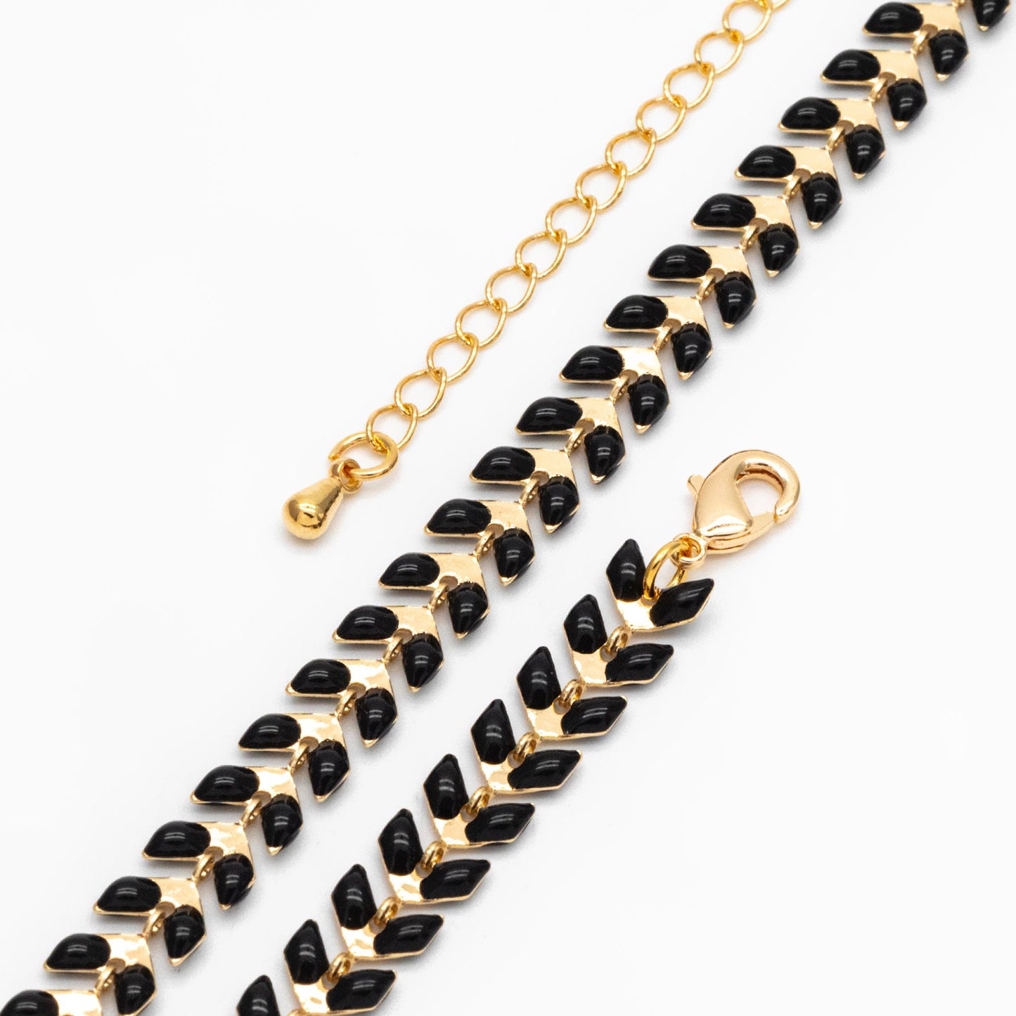 Gold Enamel Chevron Chain 6.3mm, Finished Bracelet/ Anklet/ Necklace with Extender Chain, 16-18 inch Adjustable, Ready to Wear (#LK-160)