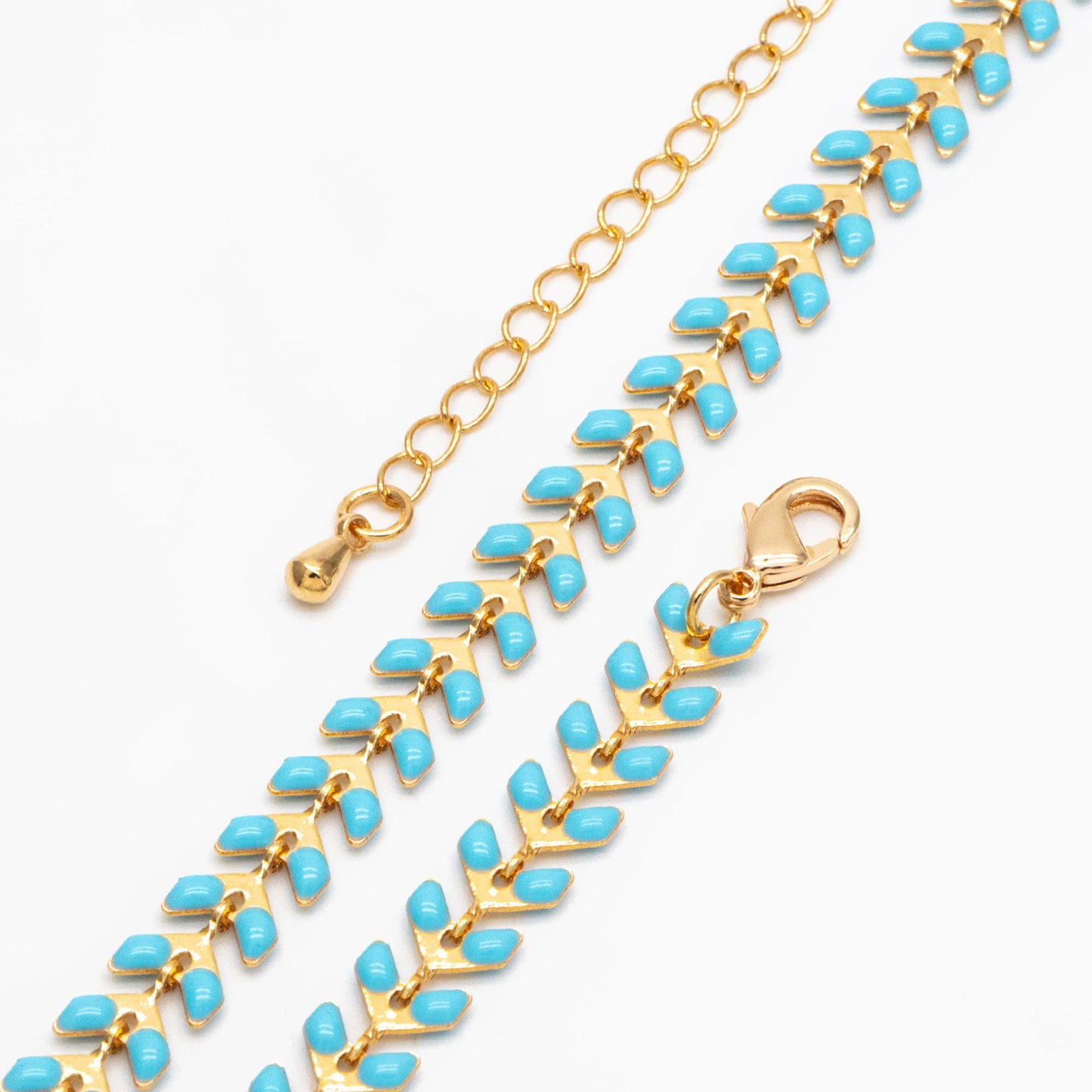 Gold Enamel Chevron Chain 6.3mm, Finished Bracelet/ Anklet/ Necklace with Extender Chain, 16-18 inch Adjustable, Ready to Wear (#LK-160)