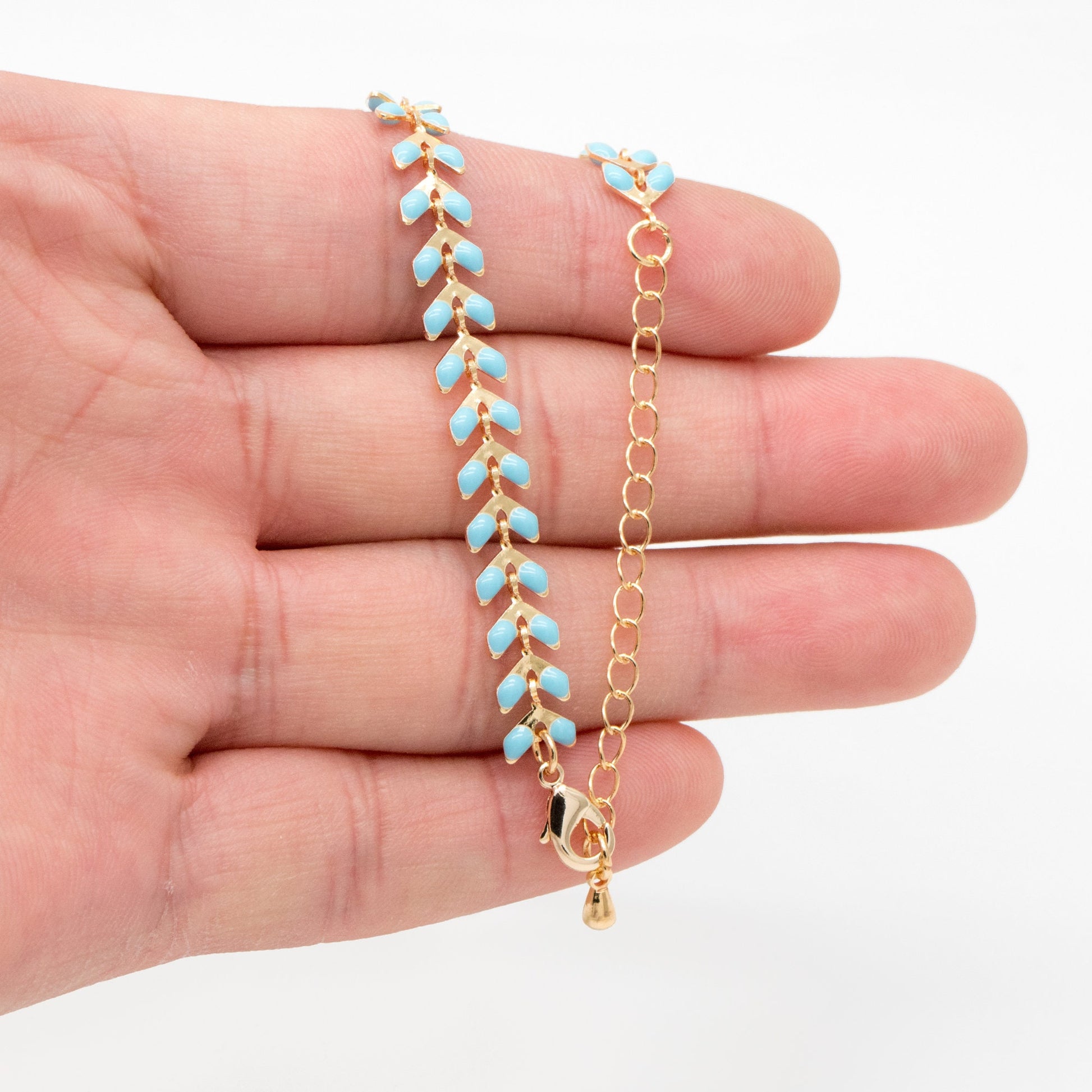 Gold Enamel Chevron Chain 6.3mm, Finished Bracelet/ Anklet/ Necklace with Extender Chain, 16-18 inch Adjustable, Ready to Wear (#LK-160)