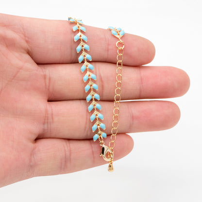 Gold Enamel Chevron Chain 6.3mm, Finished Bracelet/ Anklet/ Necklace with Extender Chain, 16-18 inch Adjustable, Ready to Wear (#LK-160)