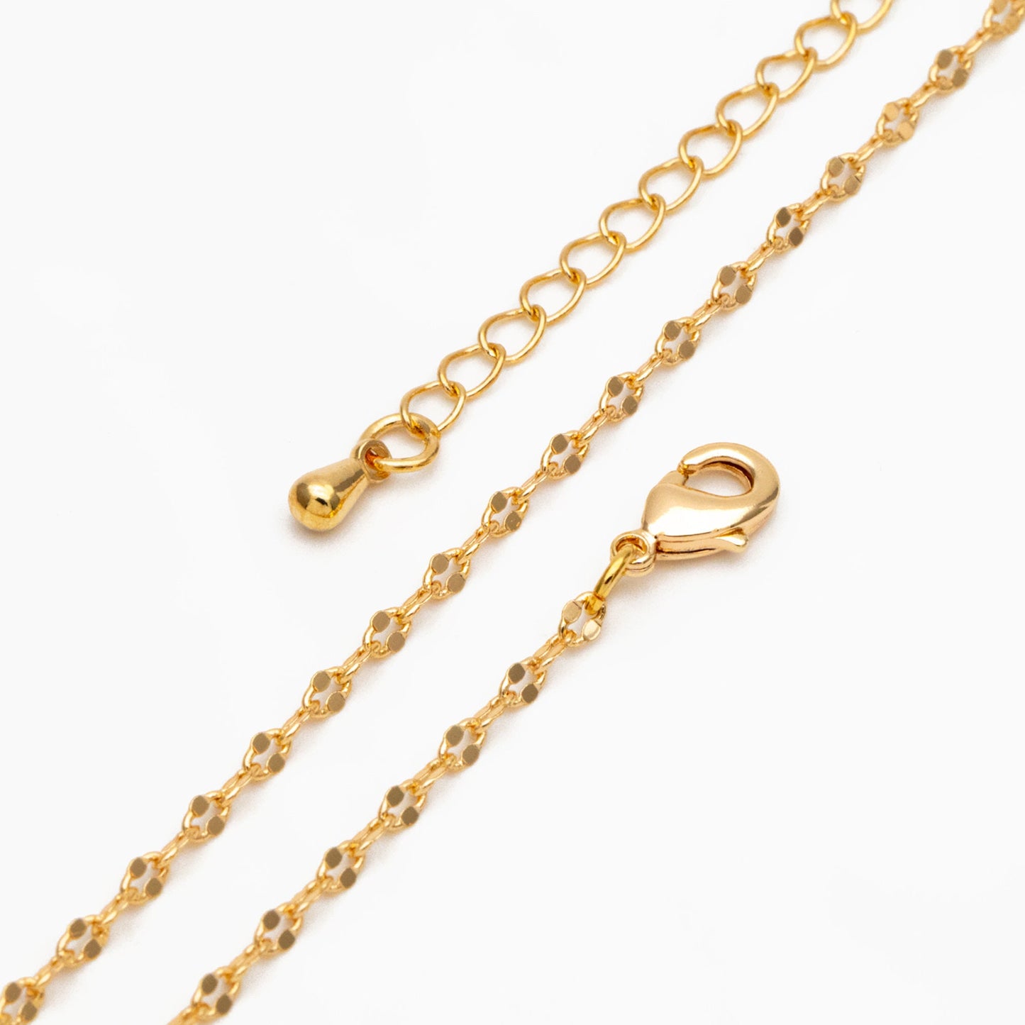 Gold Flat Cable Chains 1.6/ 2.1/ 2.3mm, Finished Bracelet/ Anklet/ Necklace with Extender Chain, Ready to Wear (#LK-163)
