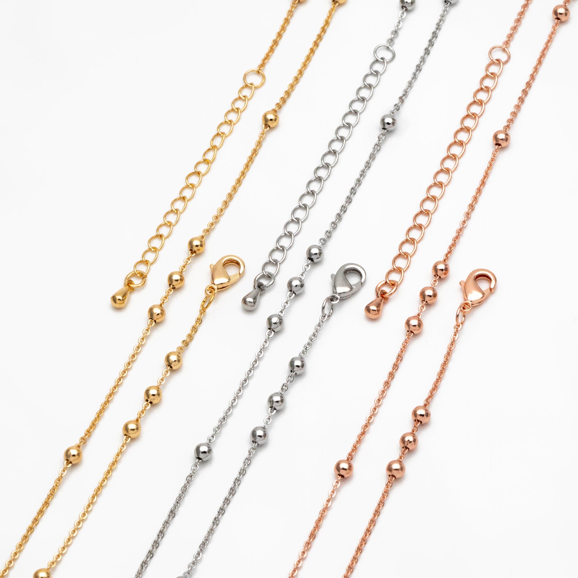 Gold/ Silver/ Rose Gold Beaded Chains, Finished Bracelet/ Anklet/ Necklace with Extender Chain, Ready to Wear (#LK-165)