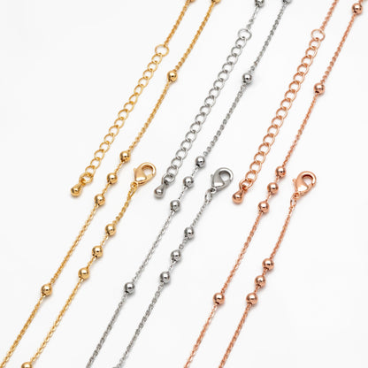 Gold/ Silver/ Rose Gold Beaded Chains, Finished Bracelet/ Anklet/ Necklace with Extender Chain, Ready to Wear (#LK-165)