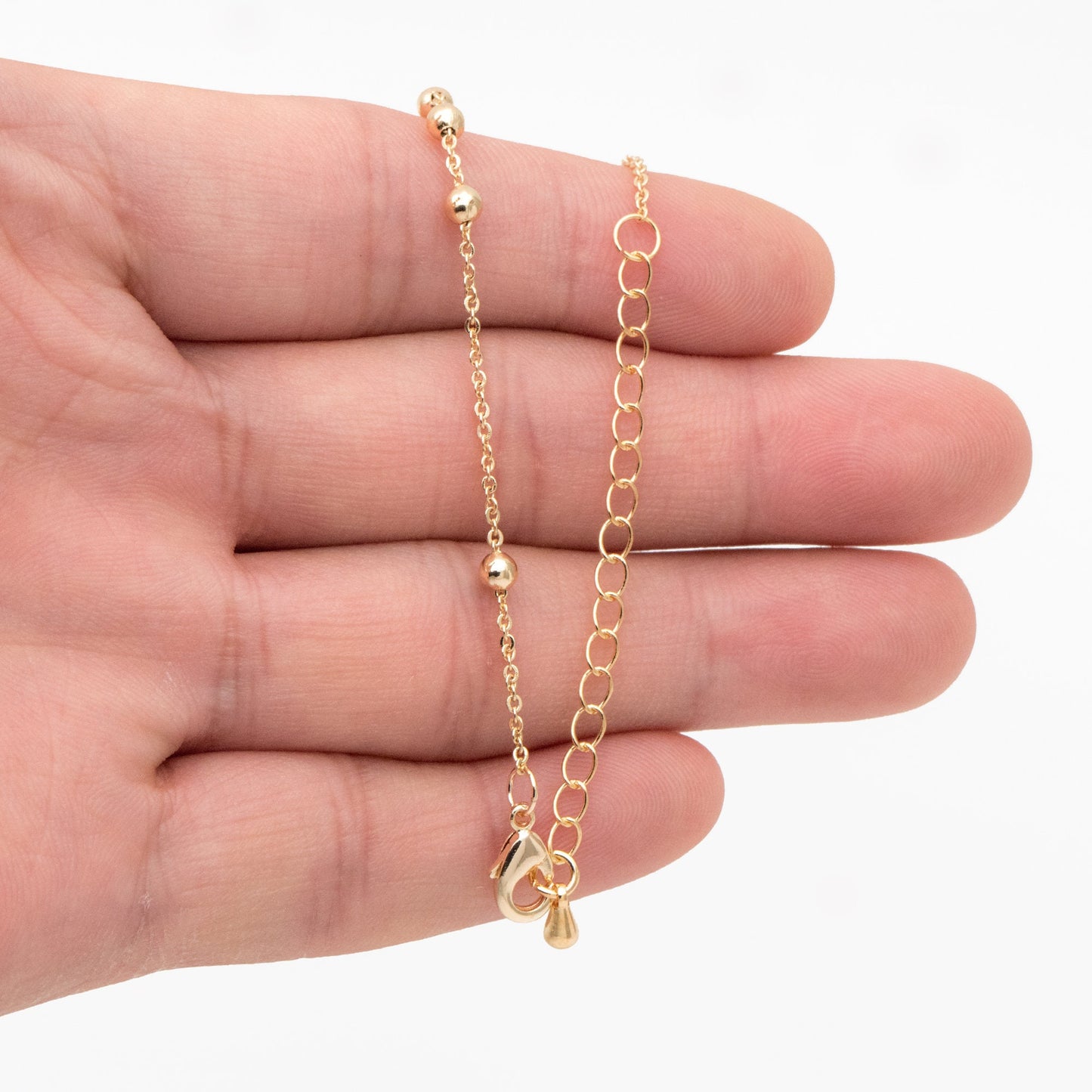 Gold/ Silver/ Rose Gold Beaded Chains, Finished Bracelet/ Anklet/ Necklace with Extender Chain, Ready to Wear (#LK-165)