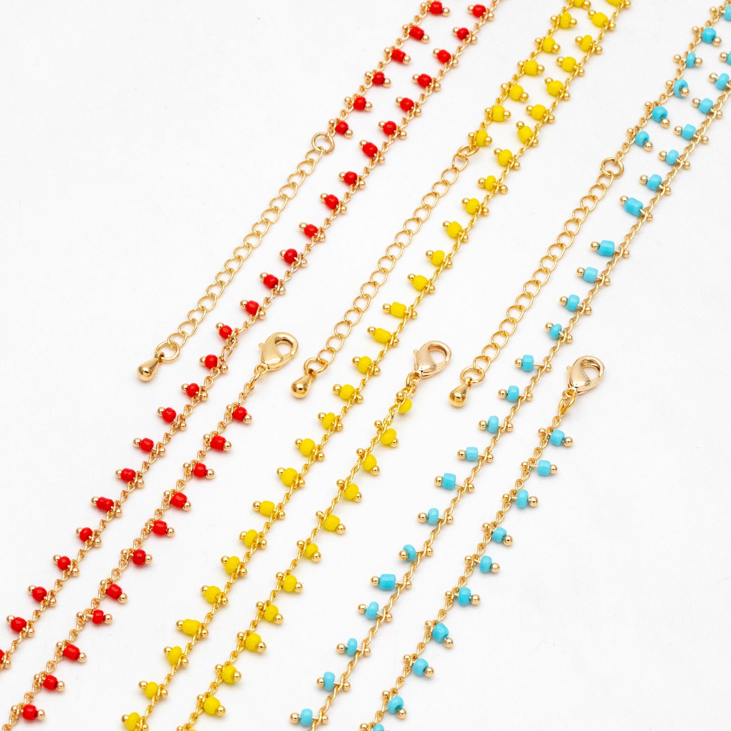 Gold Rainbow Beaded Chain, Finished Bracelet/ Anklet/ Necklace with Extender Chain, Ready to Wear (#LK-201)