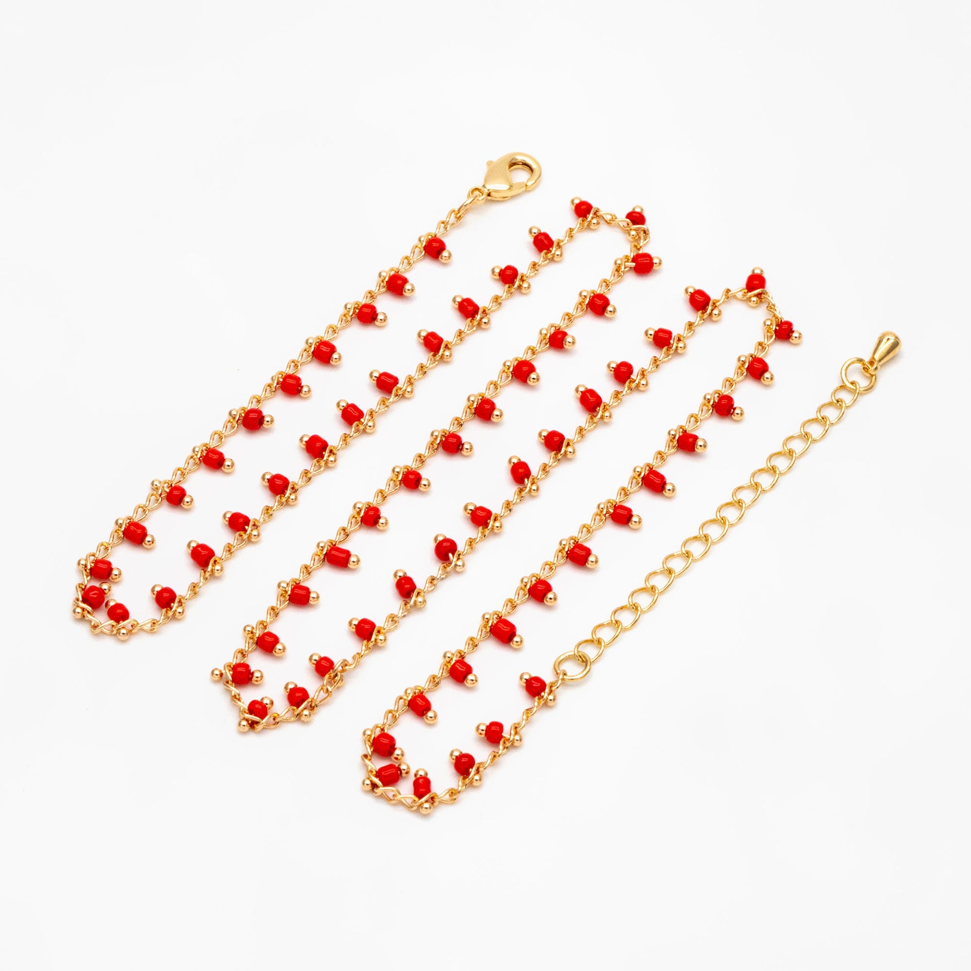 Gold Rainbow Beaded Chain, Finished Bracelet/ Anklet/ Necklace with Extender Chain, Ready to Wear (#LK-201)