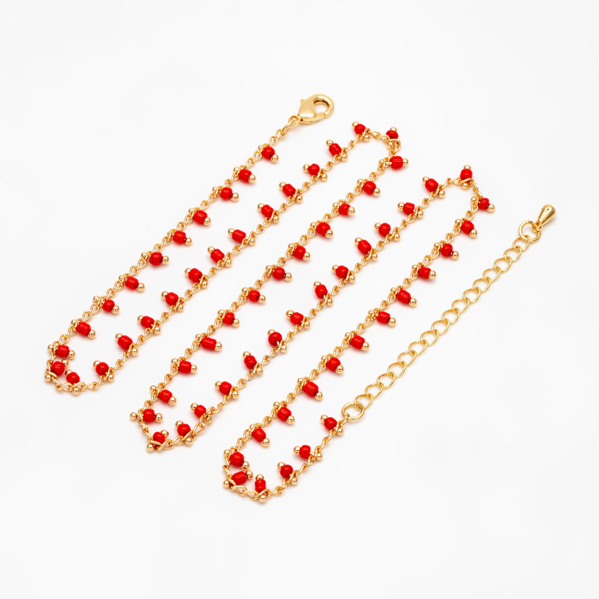 Gold Rainbow Beaded Chain, Finished Bracelet/ Anklet/ Necklace with Extender Chain, Ready to Wear (#LK-201)