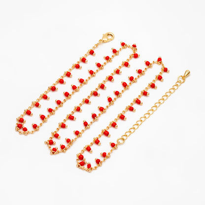 Gold Rainbow Beaded Chain, Finished Bracelet/ Anklet/ Necklace with Extender Chain, Ready to Wear (#LK-201)