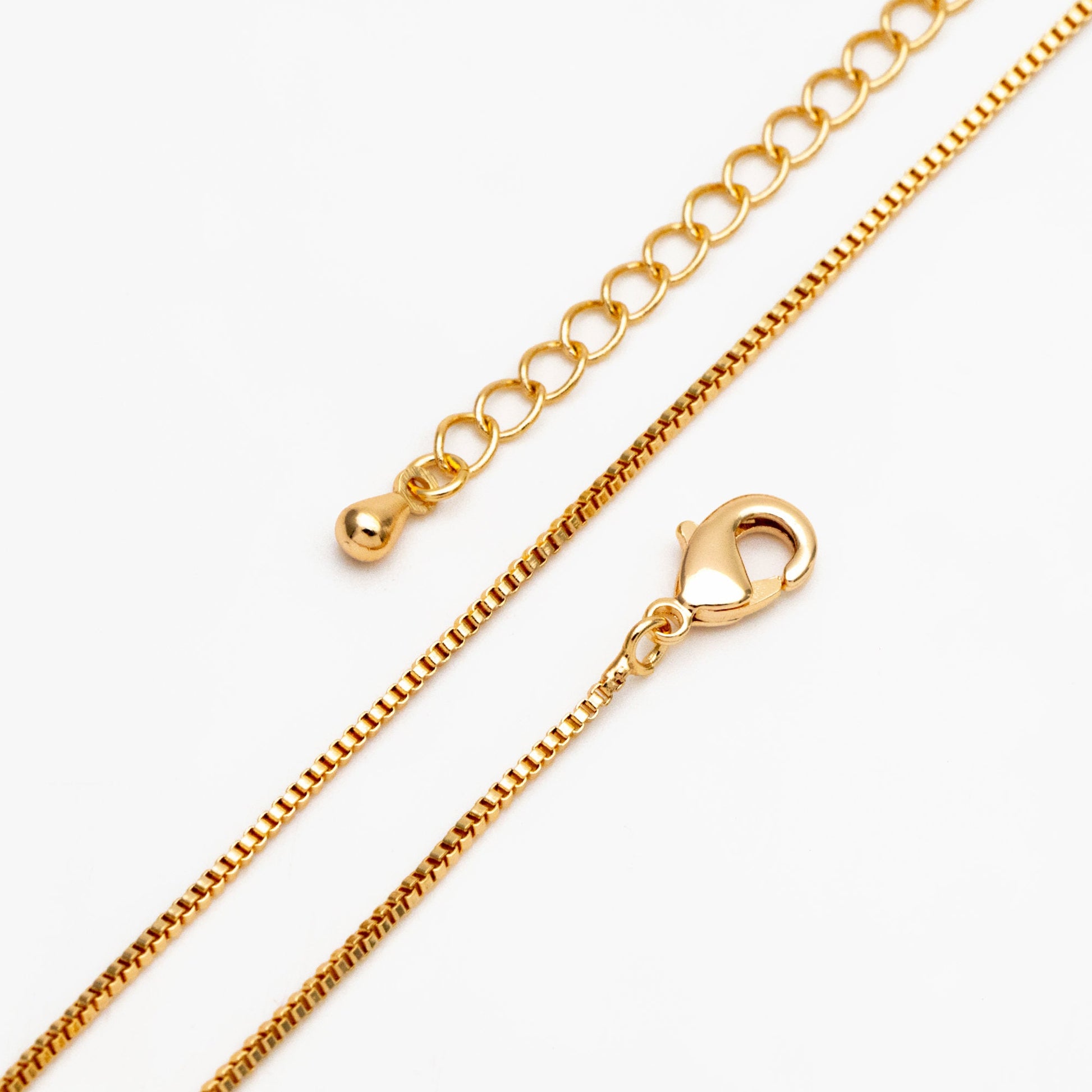 1pc Gold/ Rhodium plated Brass Box Chains 1mm, Finished Dainty Necklace with Extender Chain, 14-20 inch Ready to Wear (#LK-313)