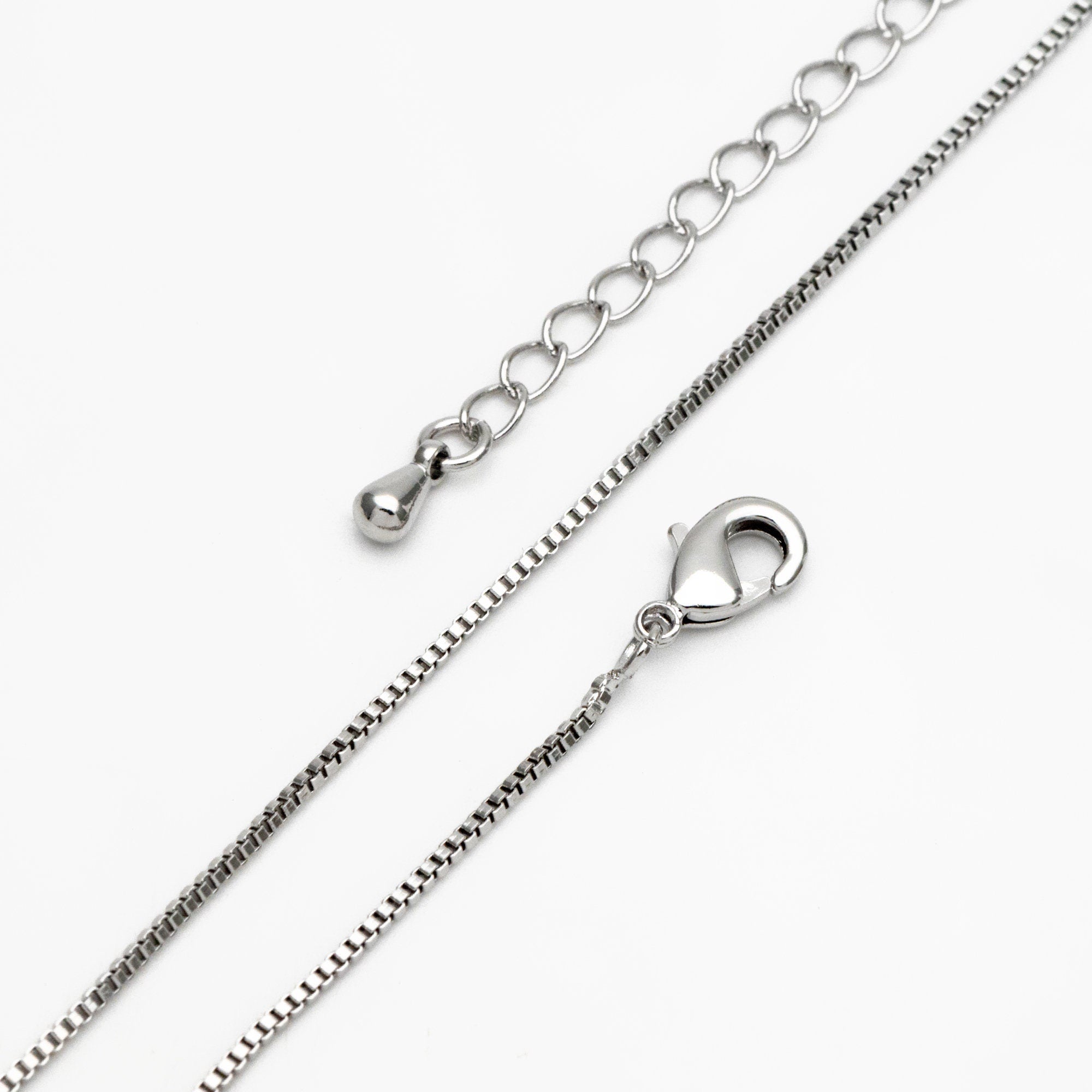 1pc Gold/ Rhodium plated Brass Box Chains 1mm, Finished Dainty Necklace with Extender Chain, 14-20 inch Ready to Wear (#LK-313)