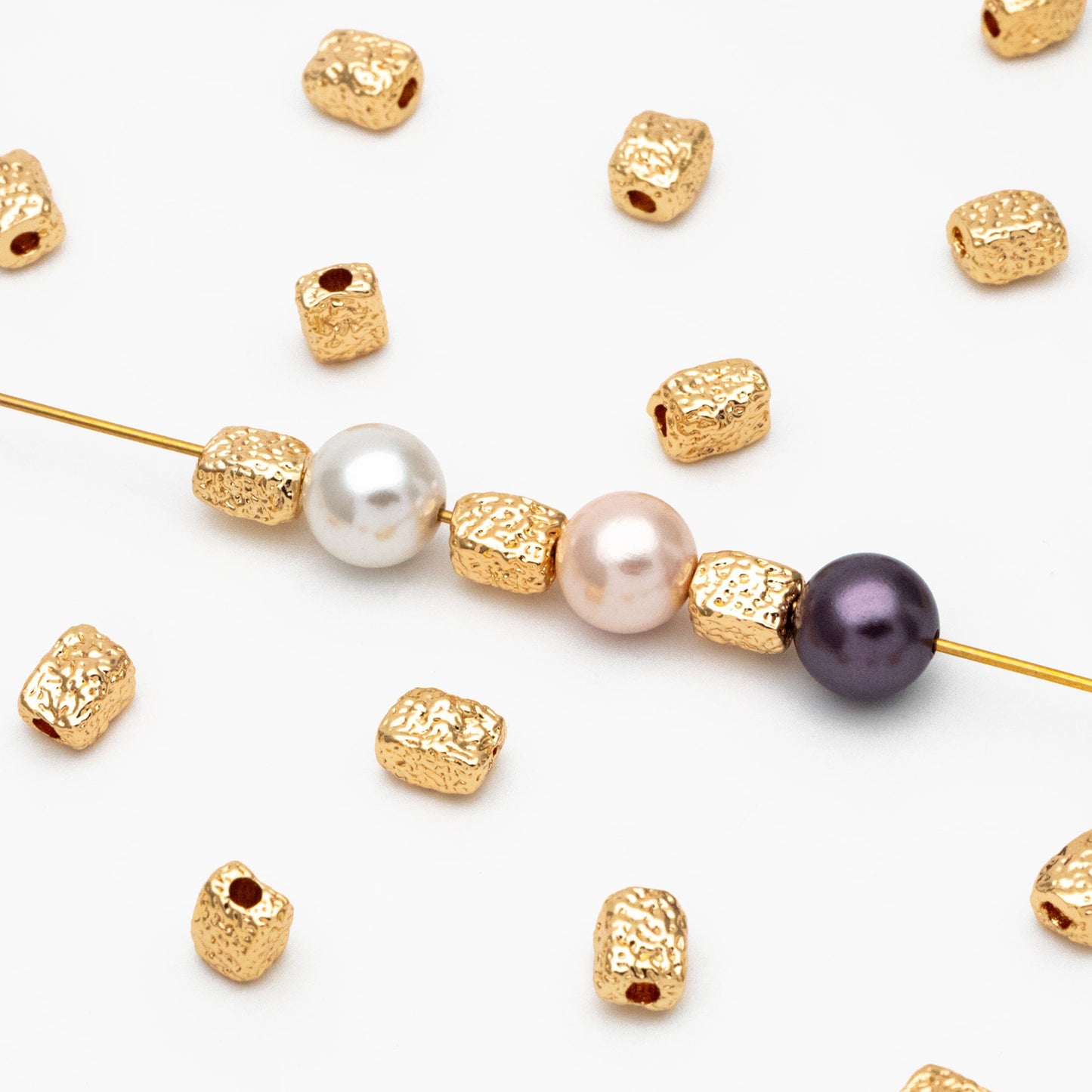 10pcs Gold Hammered Cuboid Spacer Beads, Rectangle Spacer Beads for Jewelry Making (GB-2956-C)