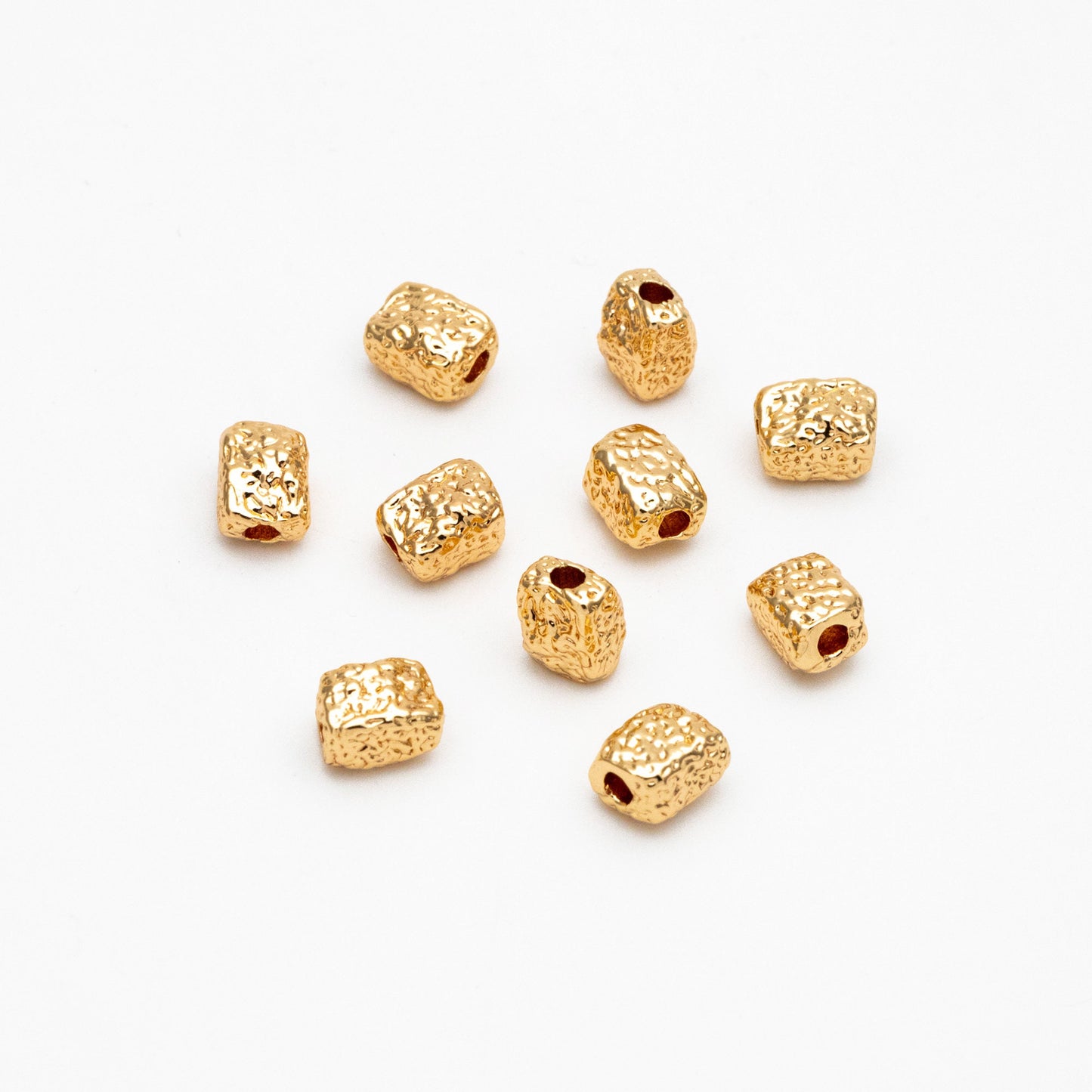 10pcs Gold Hammered Cuboid Spacer Beads, Rectangle Spacer Beads for Jewelry Making (GB-2956-C)