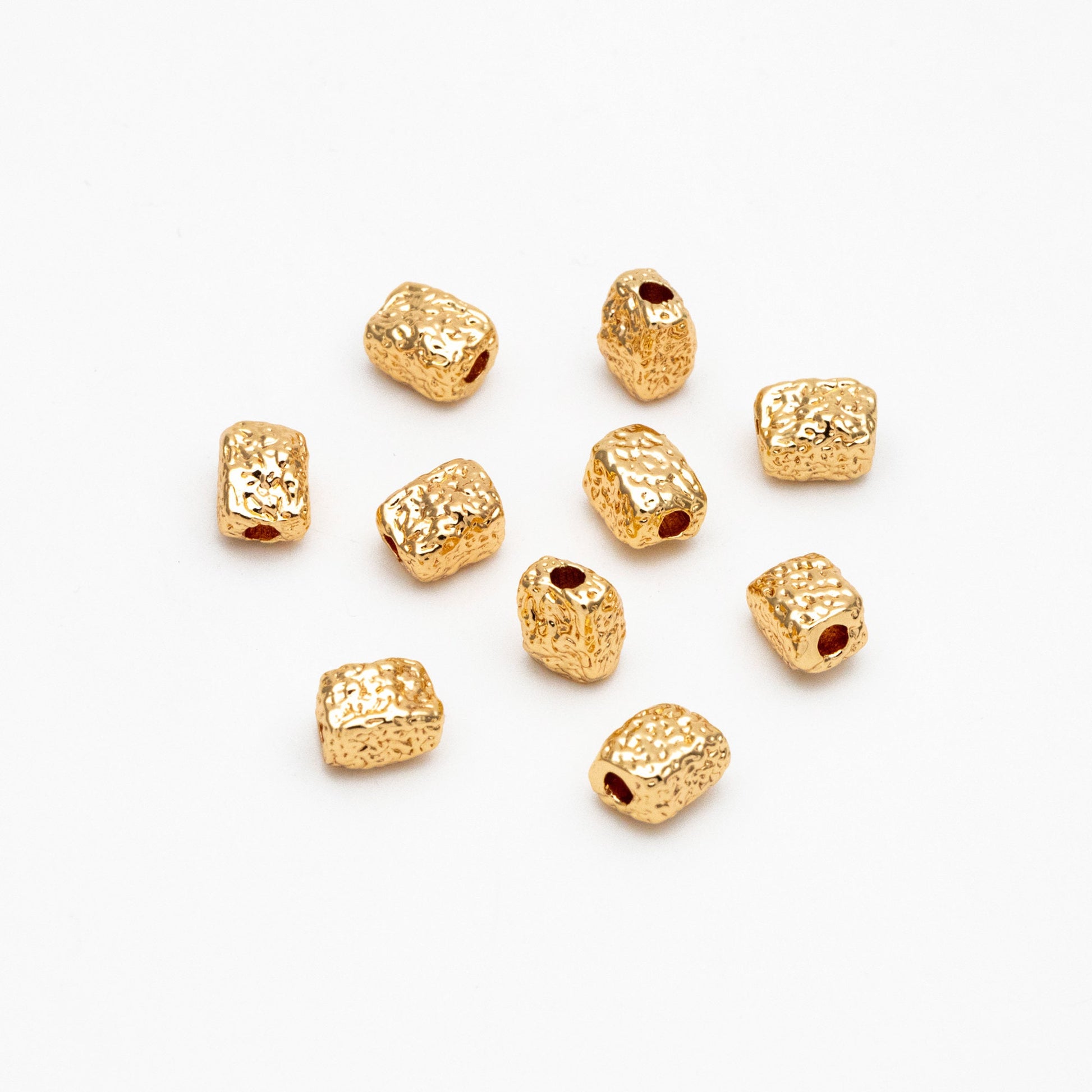 10pcs Gold Hammered Cuboid Spacer Beads, Rectangle Spacer Beads for Jewelry Making (GB-2956-C)