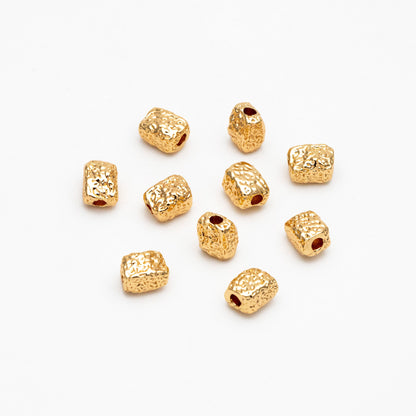 10pcs Gold Hammered Cuboid Spacer Beads, Rectangle Spacer Beads for Jewelry Making (GB-2956-C)