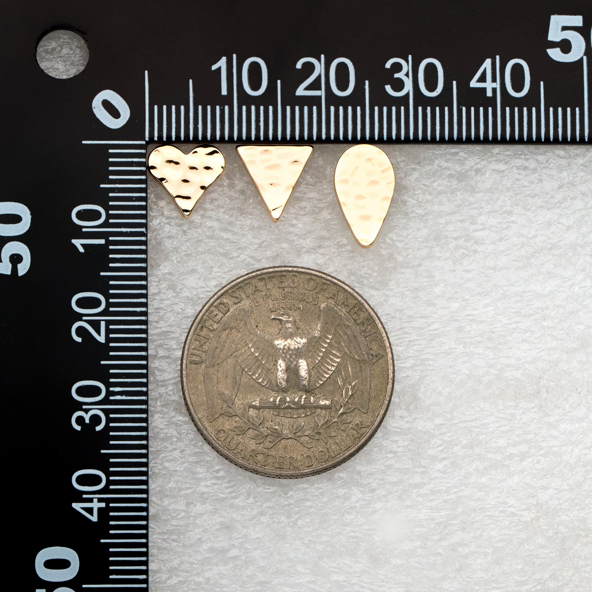 10pcs Gold Hammered Heart/ Triangle/ Teardrop Minimalist Earrings, Real Gold Plated Brass Geometric Earring Studs (GB-4190)