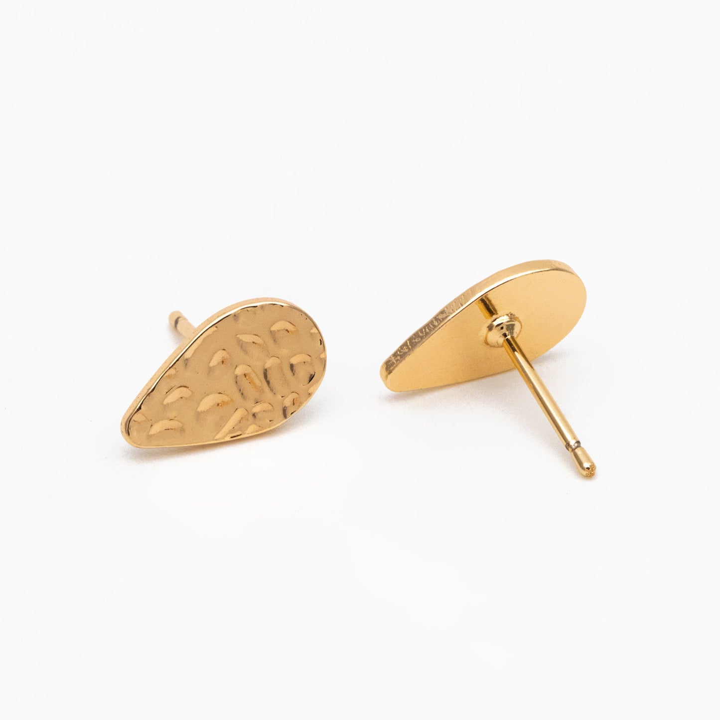 10pcs Gold Hammered Heart/ Triangle/ Teardrop Minimalist Earrings, Real Gold Plated Brass Geometric Earring Studs (GB-4190)