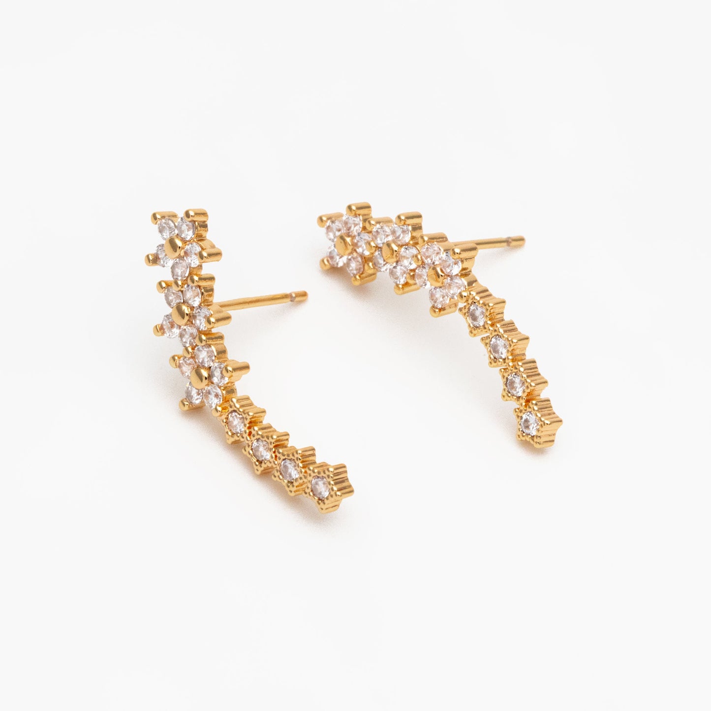 4pcs CZ Pave Gold Flower Earrings, 18K Gold Plated Brass, Shooting Star Stud Earrings (GB-4249)