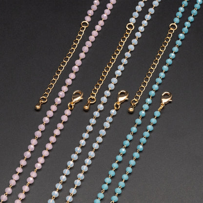 Crystal Bead Chains, Finished Bracelet/ Anklet/ Necklace with Extender Chain, Glass Beaded Chain, Ready to Wear (#LK-180)