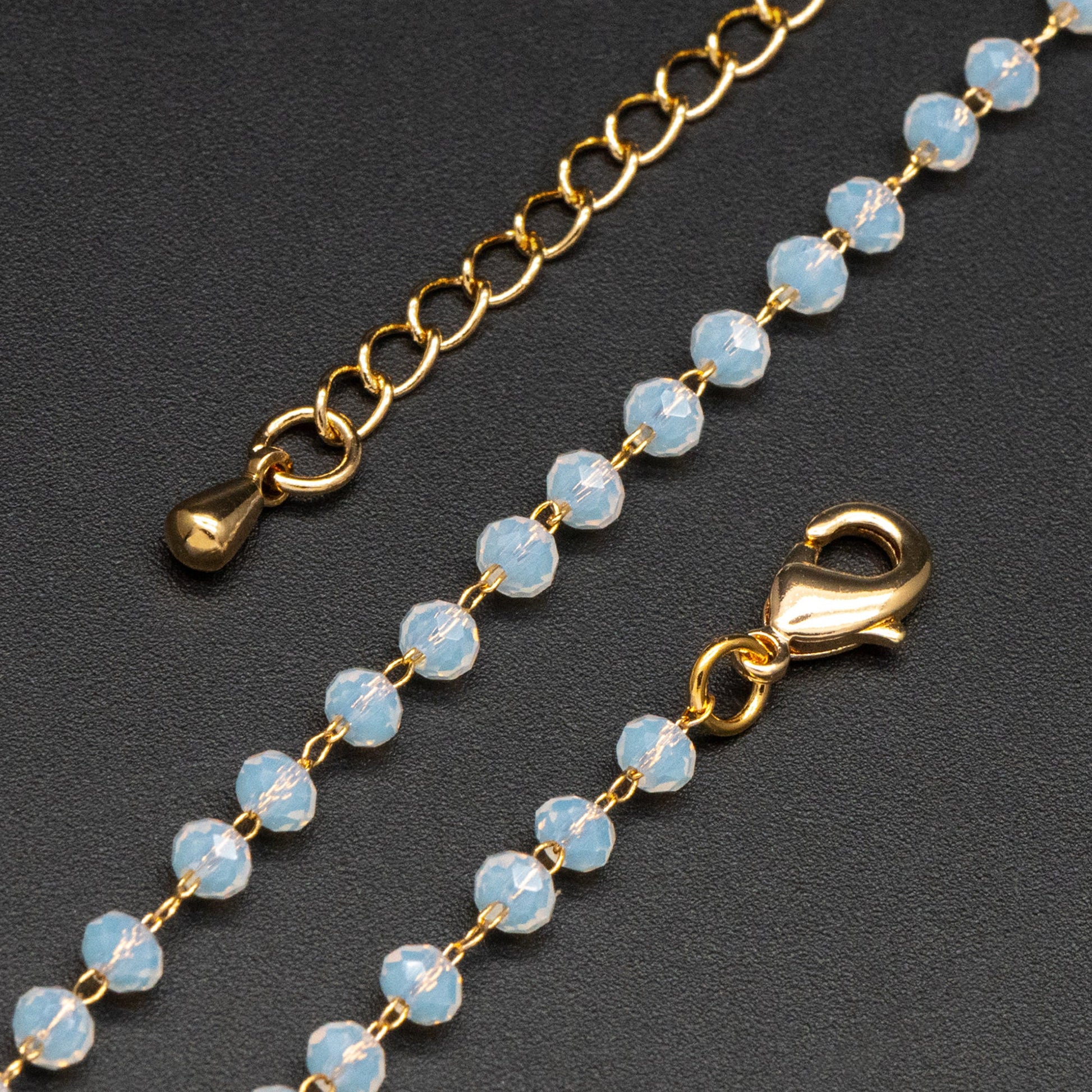 Crystal Bead Chains, Finished Bracelet/ Anklet/ Necklace with Extender Chain, Glass Beaded Chain, Ready to Wear (#LK-180)