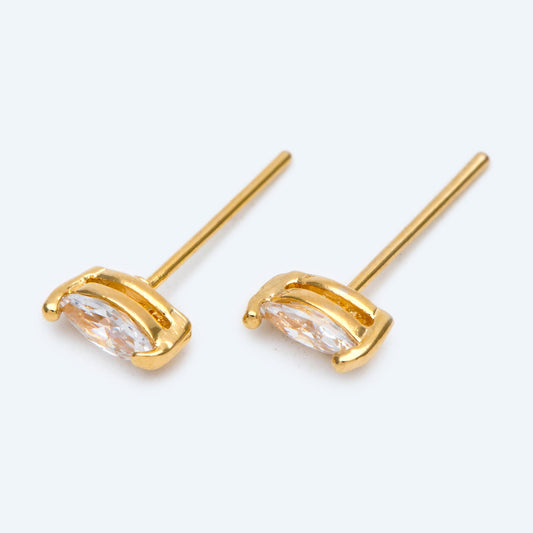 10pcs Marquise CZ Stud Earring 7.2x3.2mm, Gold/ Rhodium Plated Brass Stud Earrings (#GB-2618-A)