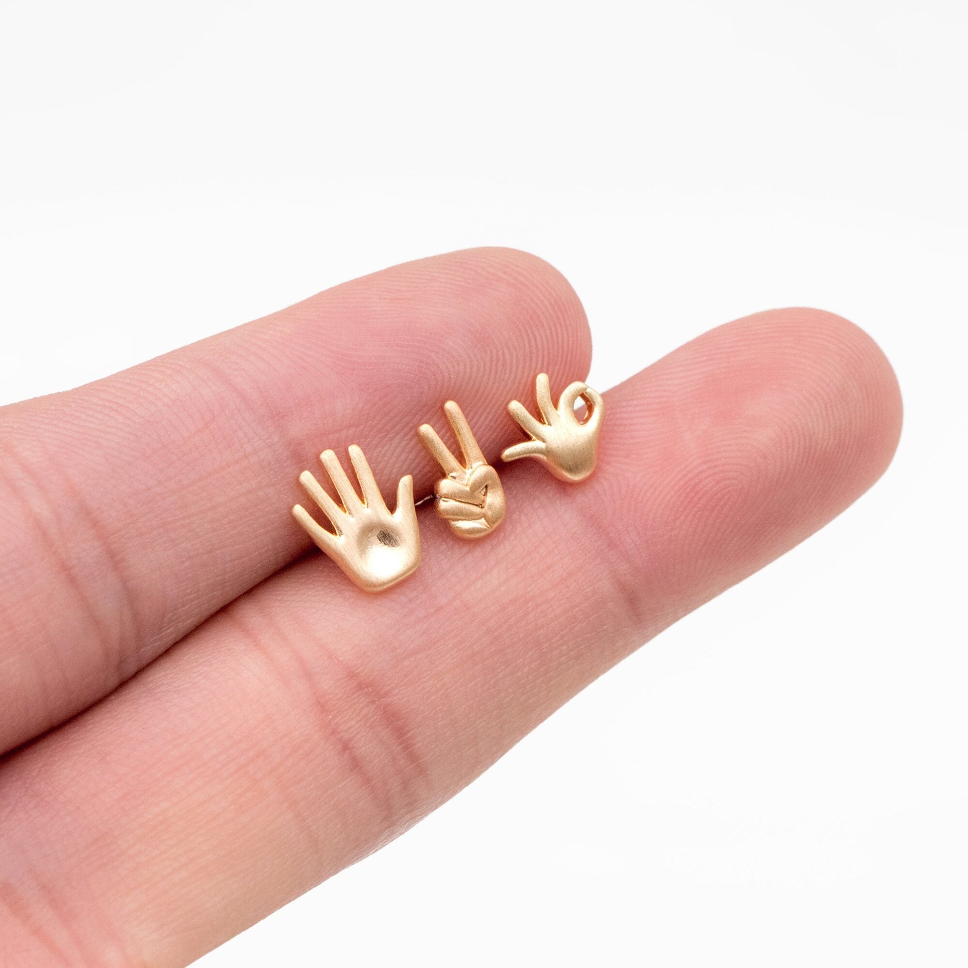 10pcs Gold Gesture Earrings, Gold Plated Brass, Minimalist Stud Earrings (GB-4105)