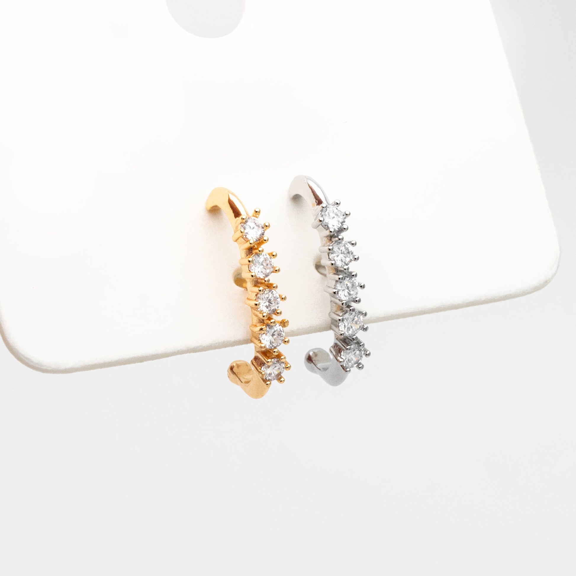 4pcs CZ Pave Gold/ Silver Curved Bar Earrings, Real Gold/ Rhodium Plated Brass Stick Stud Earrings (#GB-4253)