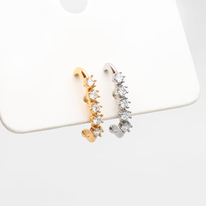 4pcs CZ Pave Gold/ Silver Curved Bar Earrings, Real Gold/ Rhodium Plated Brass Stick Stud Earrings (#GB-4253)