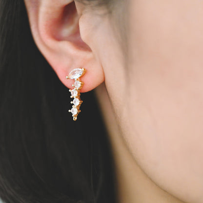 4pcs CZ Pave Irregular Earring Stud with Loop, 18K Gold plated Brass Ear Posts, Dainty Earring Findings (#GB-3658)