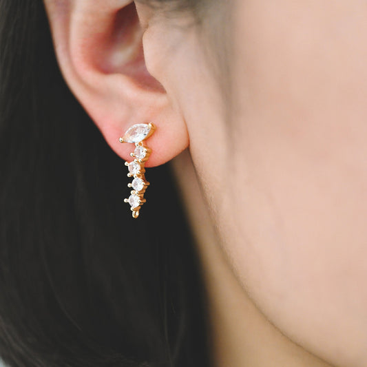 4pcs CZ Pave Irregular Earring Stud with Loop, 18K Gold plated Brass Ear Posts, Dainty Earring Findings (#GB-3619-A)