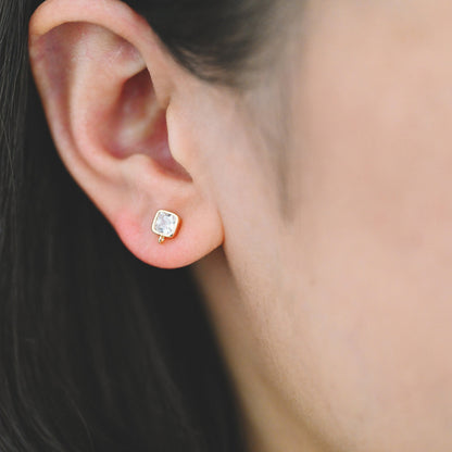 10pcs CZ Pave Square/ Round Ear Posts with Loop, Gold Plated Brass Geometric Stud Earrings (#GB-3681)
