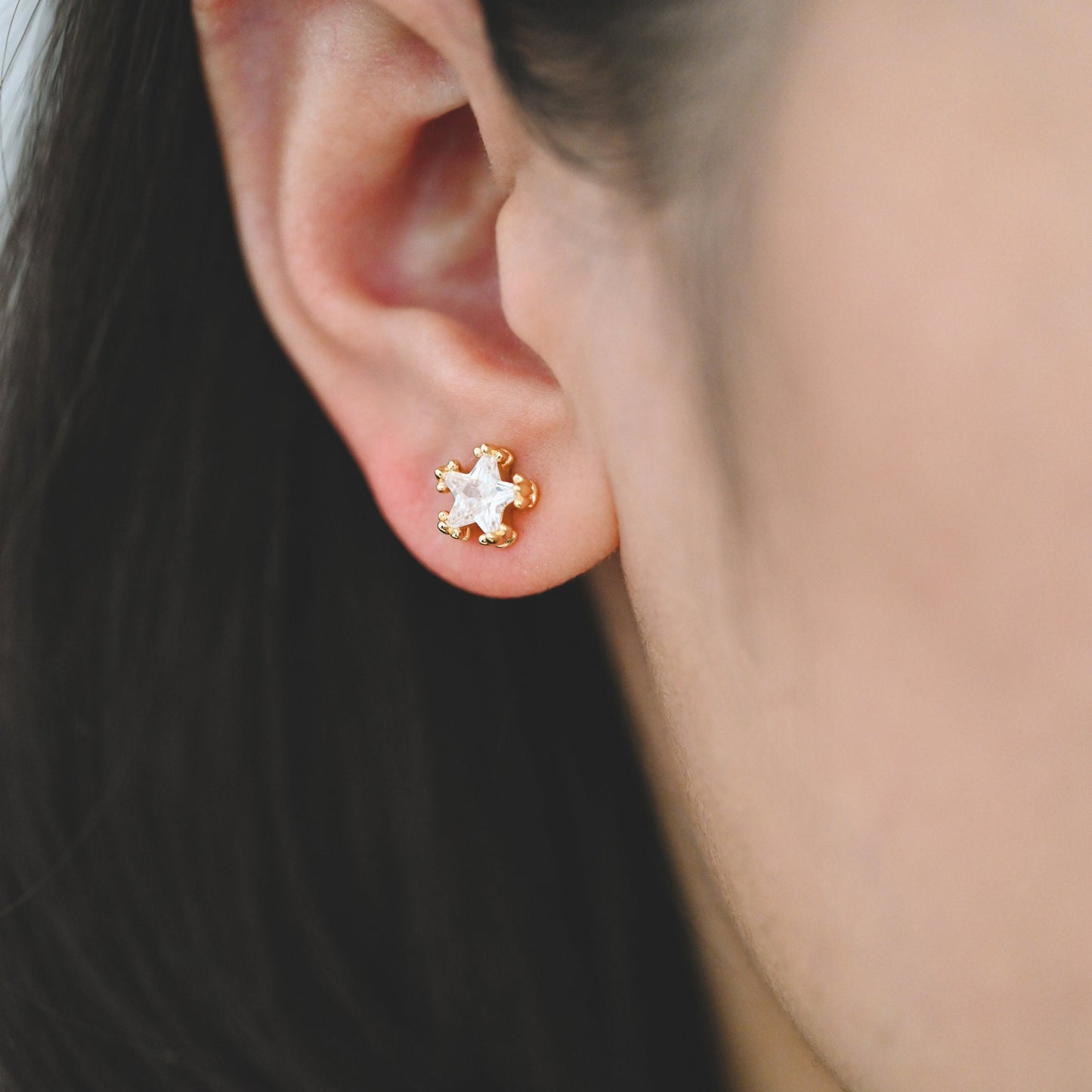 10pcs CZ Pave Star Ear Posts, Gold Plated Brass Stud Earrings, Jewelry Findings, Wholesale Supplies (GB-3041-O)