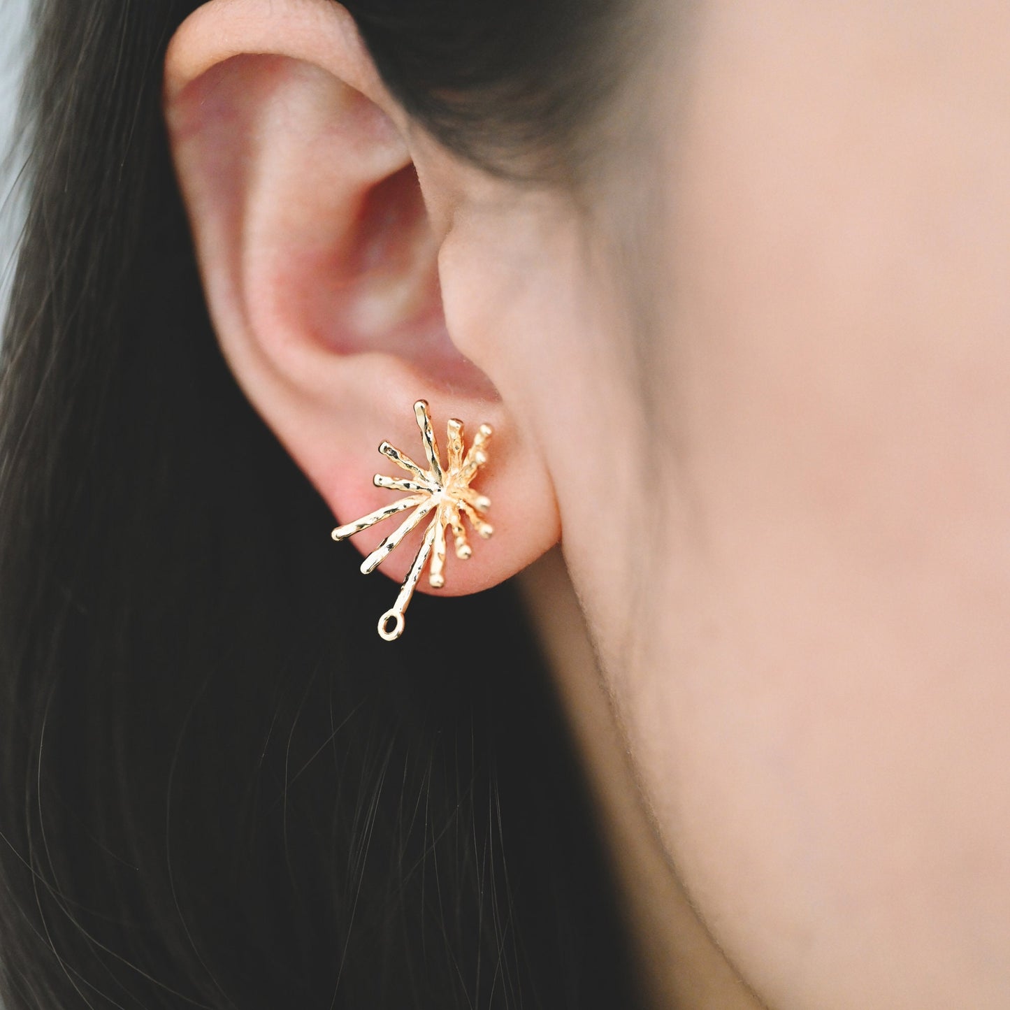 4pcs Gold/ Silver Fireworks Ear Posts with Loop, Gold/ Rhodium Plated Brass Stud Earrings, DIY Earring Findings (GB-3691)