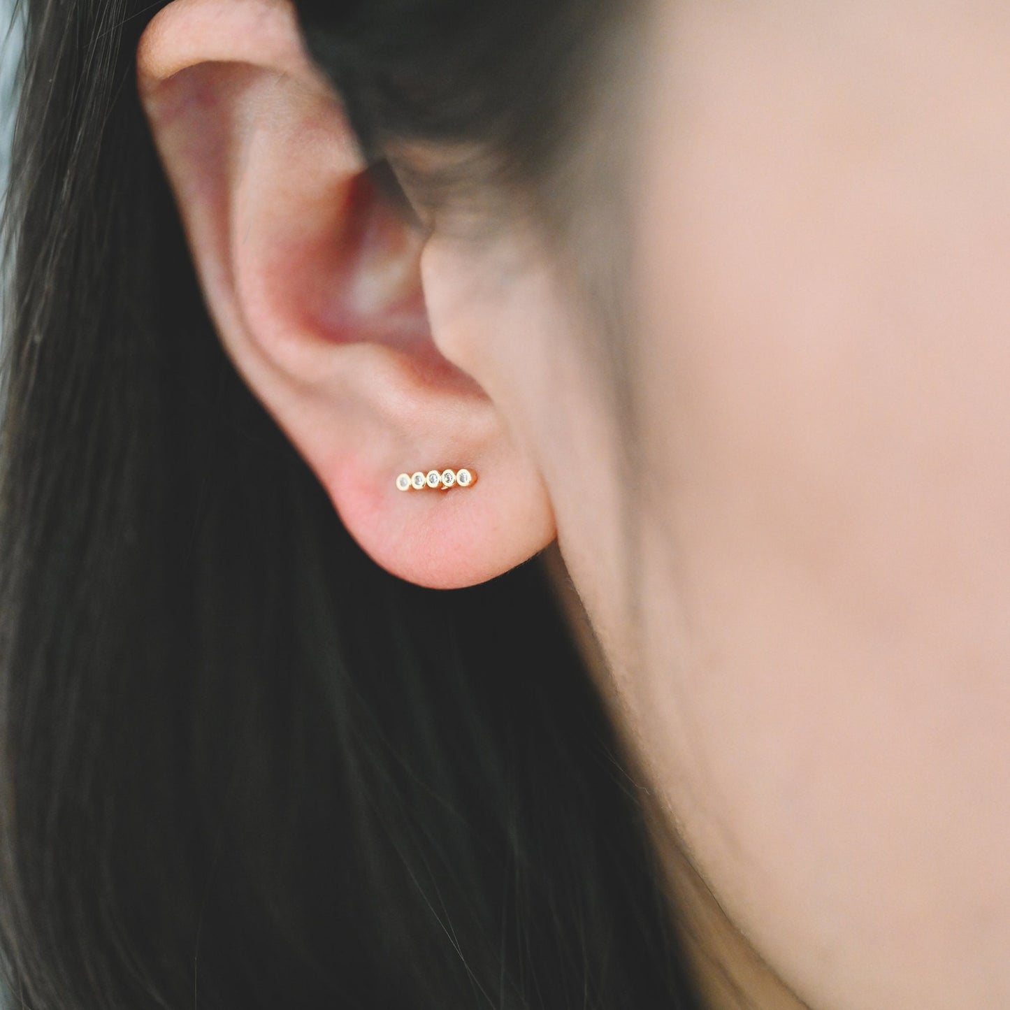 10pcs CZ Pave Bar Earrings, Real Gold/ Rhodium Plated Brass Minimalist Stud Earrings (#GB-3693)