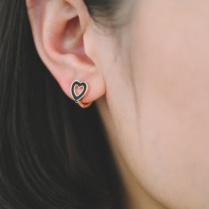 4pcs Gold Enamel Heart Hoop Earrings, 18K Gold plated Brass, Minimalist Huggie Earrings (GB-3839-D)