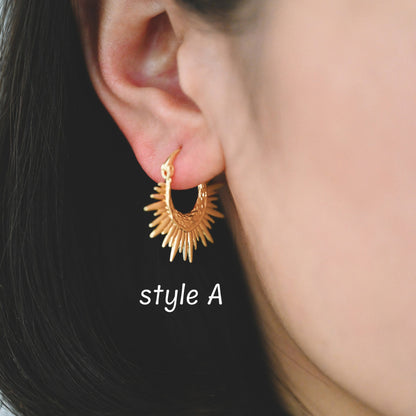 4pcs Gold/ Silver Sun Hoop Earrings, 18K Gold/ Rhodium plated Brass Sun Earrings, Earring Components (#GB-3716)