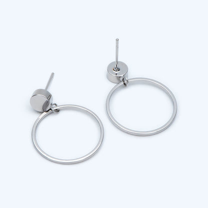 10pcs Gold/ Silver Tone Cricle Ear Posts 20x27mm, 18K Gold/ rhodium plated Brass Geometric Earring, Round Loop Stud Earrings (GB-608)