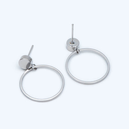 10pcs Gold/ Silver Tone Cricle Ear Posts 20x27mm, 18K Gold/ rhodium plated Brass Geometric Earring, Round Loop Stud Earrings (GB-608)