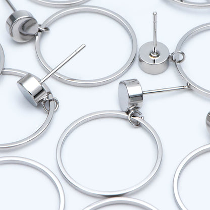 10pcs Gold/ Silver Tone Cricle Ear Posts 20x27mm, 18K Gold/ rhodium plated Brass Geometric Earring, Round Loop Stud Earrings (GB-608)