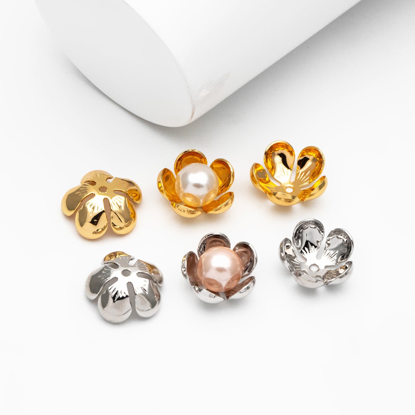 10pcs Gold/ Silver Floral Bead Caps 13mm, Gold/ Rhodium plated Brass, Lead Nickel Free (GB-055)