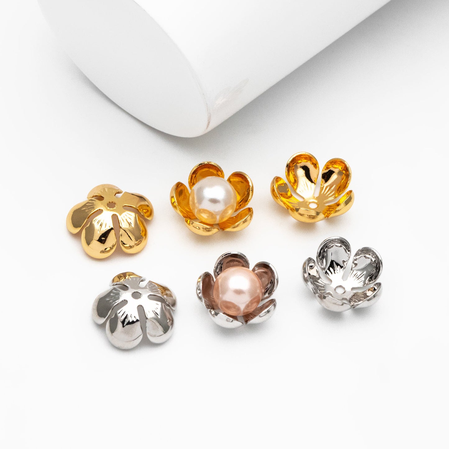 10pcs Gold/ Silver Floral Bead Caps 13mm, Gold/ Rhodium plated Brass, Lead Nickel Free (GB-055)