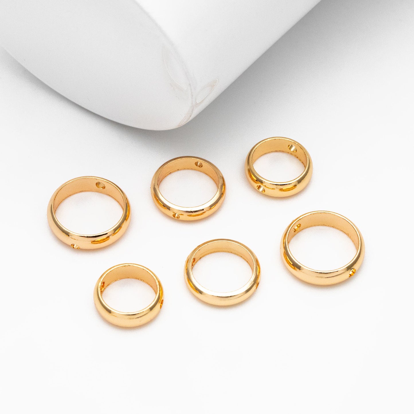 10pcs Gold/ Silver Round Bead Frame Charms, Gold/ Rhodium plated Brass Ring Connectors, 8/ 9/ 10/ 11/ 12mm Outer Size (GB-021)