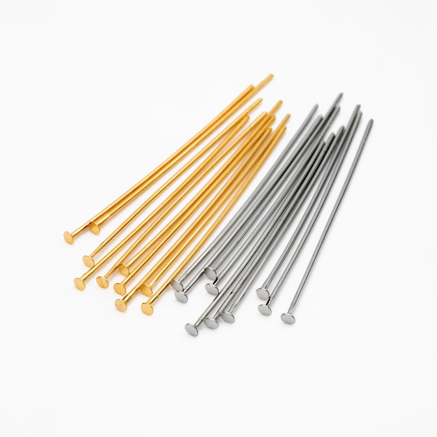100pcs Gold/ Silver/ Rose Gold Head Pins, 30x0.5mm (24 gauge) 40x0.7mm (21 gauge), Gold/ Rhodium plated Brass Headpins (GB-023)