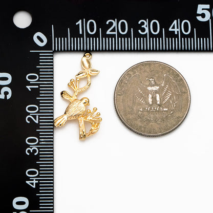 10pcs Bird on Tree connector, Birds Branch with Two Loops, Real Gold plated Brass, Lead Nickel Free (GB-060)