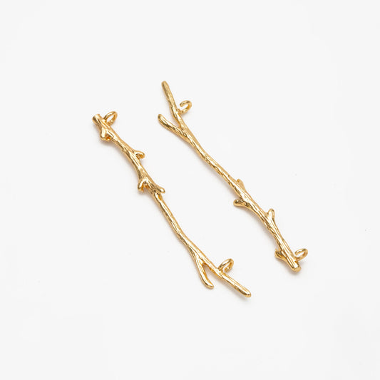 10pcs Gold plated Brass Branch Connectors with Two Loops, 44mm Long, Lead Nickel Free (GB-3622-E)